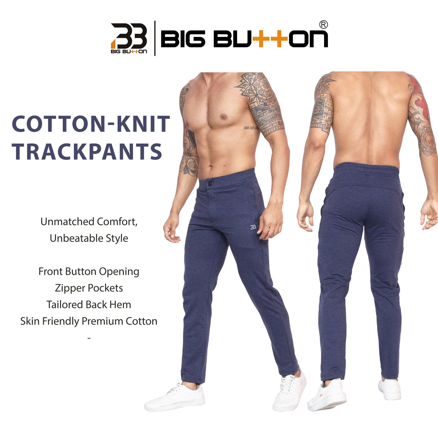 Men's Athleisure Cotton Knit Trackpants With Zipper Pockets