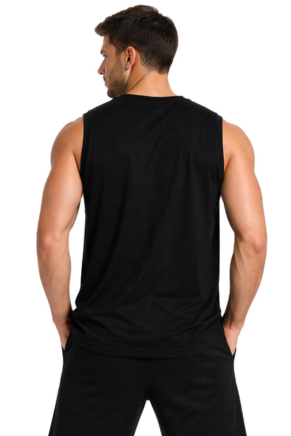 Men Cotton Solid Gym Vest Crew-Neck Sleeveless Sports Workout Fitness & Casual or Beach Wear